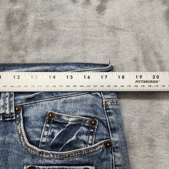 Vintage Y2K Blue Collection Skirt Womens 33 Blue Denim Cargo Front Slit Mini - Picture 7 of 9